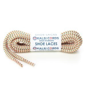 T621 5mm Round Cord Herringbone 3 Colours Shoe Laces White with Emerald Orange 1 Kalsi Cords