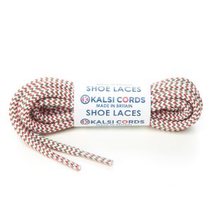 T621 5mm Round Cord Herringbone 3 Colours Shoe Laces White with Red Emerald 1 Kalsi Cords