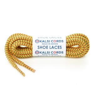 T621 5mm Round Cord Herringbone 3 Colours Shoe Laces Yellow with Emerald Red 1 Kalsi Cords