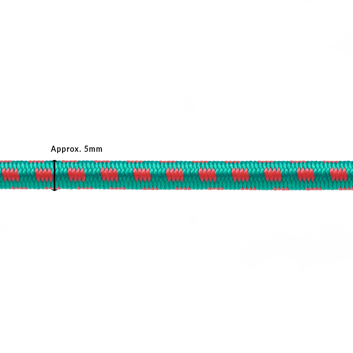 PE114 5mm Round Bungee Shock Cord Emerald Green with Red Blocks Edit 1 Kalsi Cords