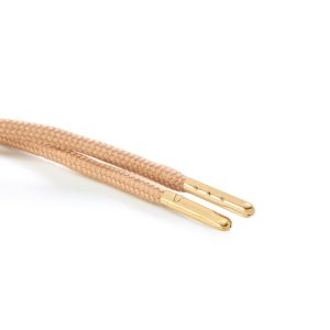 T621 5mm Round Polyester Draw String Dark Beige 2 Gold Metal Tip Kalsi Cords