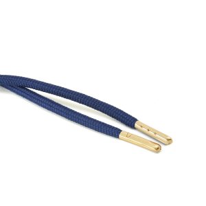 T621 5mm Round Polyester Draw String Dark Blue 2 Gold Metal Tip Kalsi Cords