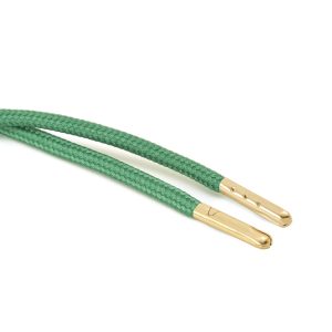 T621 5mm Round Polyester Draw String Emerald Green 2 Gold Metal Tip Kalsi Cords