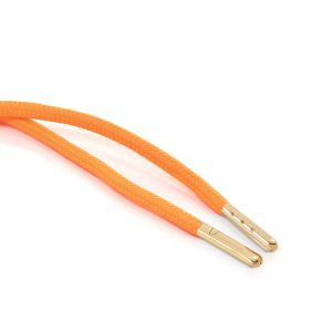 T621 5mm Round Polyester Draw String Fluorescent Orange 2 Gold Metal Tip Kalsi Cords