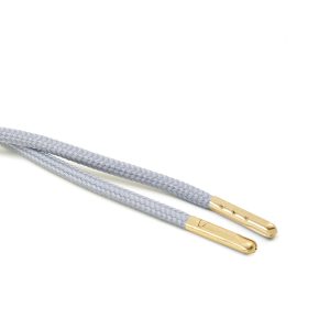 T621 5mm Round Polyester Draw String Frosted Silver 2 Gold Metal Tip Kalsi Cords
