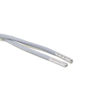 T621 5mm Round Polyester Draw String Frosted Silver 2 Silver Metal Tip Kalsi Cords