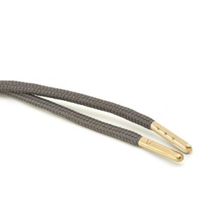 T621 5mm Round Polyester Draw String Grey 2 Gold Metal Tip Kalsi Cords