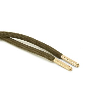 T621 5mm Round Polyester Draw String Khaki 2 Gold Metal Tip Kalsi Cords