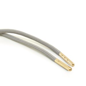 T621 5mm Round Polyester Draw String Light Grey 2 Gold Metal Tip Kalsi Cords