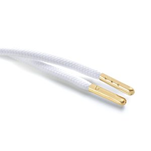 T621 5mm Round Polyester Draw String Optic White 2 Gold Metal Tip Kalsi Cords