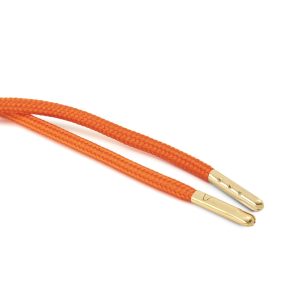 T621 5mm Round Polyester Draw String Orange 2 Gold Metal Tip Kalsi Cords