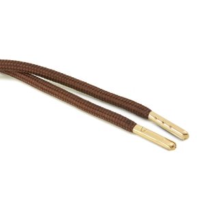T621 5mm Round Polyester Draw String York Brown 2 Gold Metal Tip Kalsi Cords