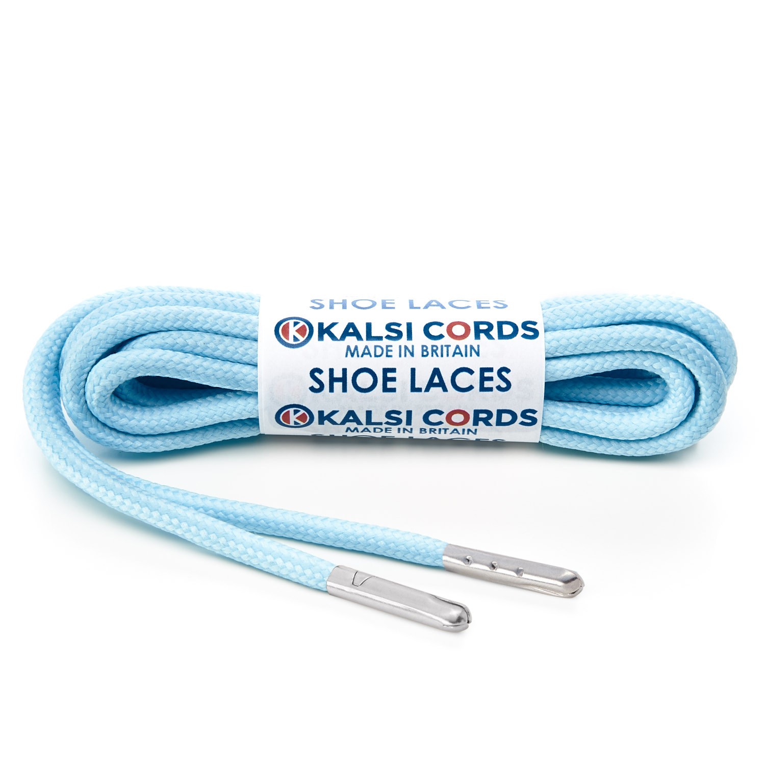 T621 5mm Round Polyester Shoe Laces Baby Blue 1 Silver Metal Tip Kalsi Cords
