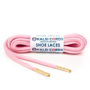 T621 5mm Round Polyester Shoe Laces Baby Pink 1 Gold Metal Tip Kalsi Cords