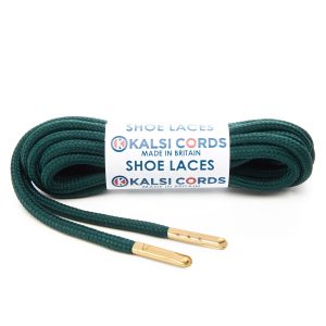 T621 5mm Round Polyester Shoe Laces Cedar Green 1 Gold Metal Tip Kalsi Cords