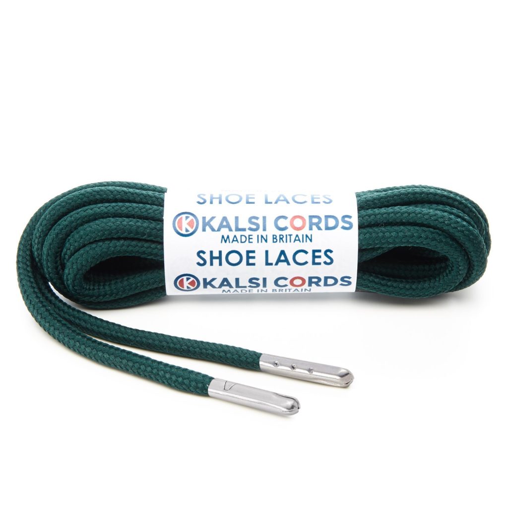 T621 5mm Round Polyester Shoe Laces Cedar Green 1 Silver Metal Tip Kalsi Cords