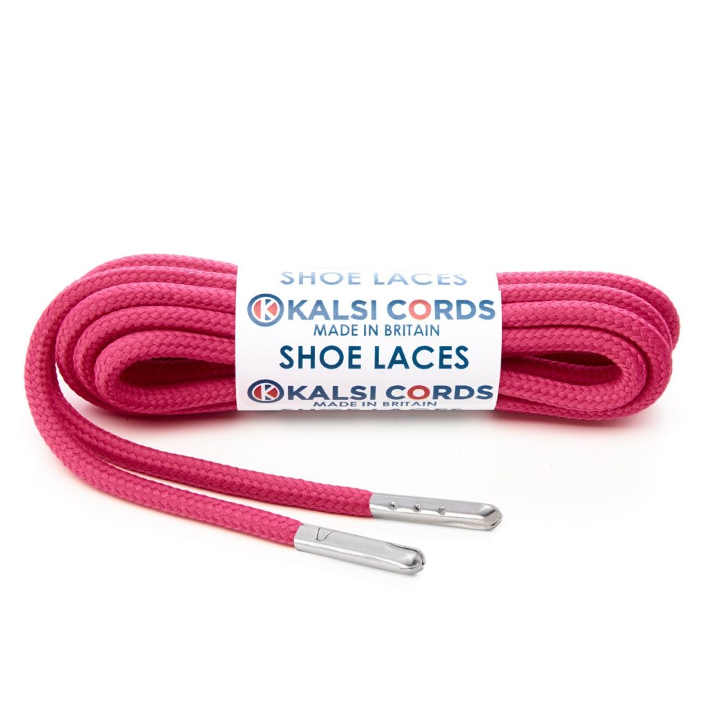 T621 5mm Round Polyester Shoe Laces Cerise Pink 1 Silver Metal Tip Kalsi Cords