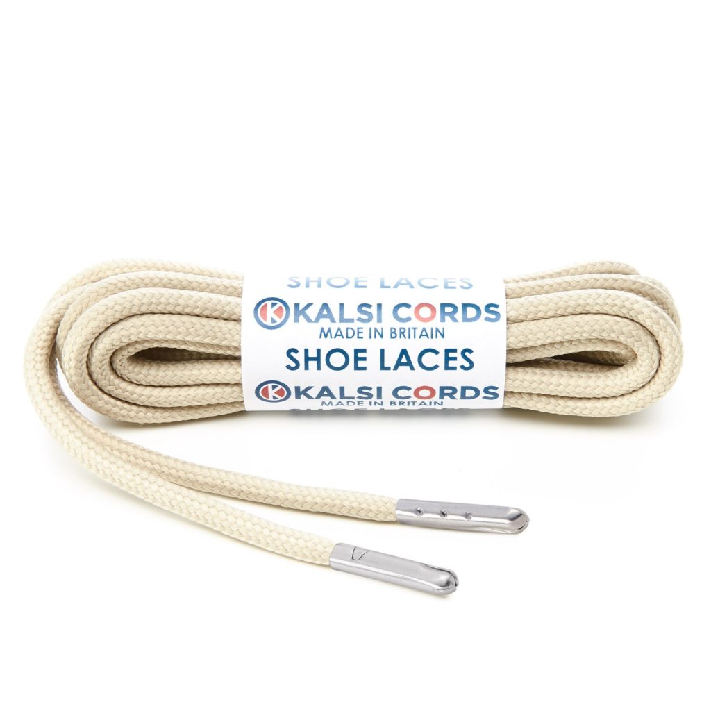T621 5mm Round Polyester Shoe Laces Cream 1 Silver Metal Tip Kalsi Cords