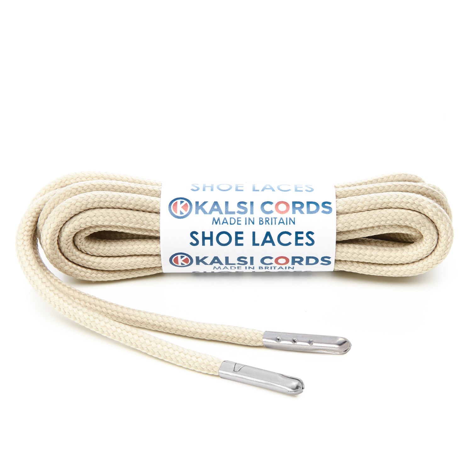 T621 5mm Round Polyester Shoe Laces Cream 1 Silver Metal Tip Kalsi Cords