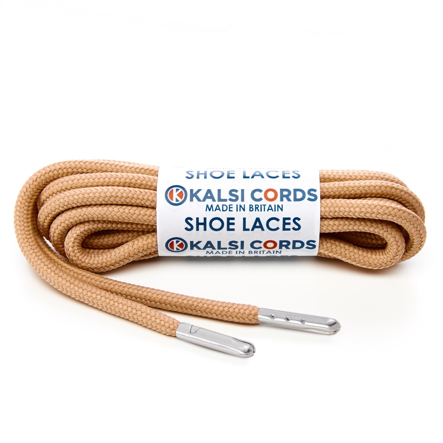 T621 5mm Round Polyester Shoe Laces Dark Beige 1 Silver Metal Tip Kalsi Cords