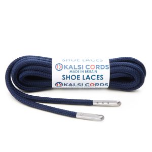 T621 5mm Round Polyester Shoe Laces Dark Blue 1 Silver Metal Tip Kalsi Cords