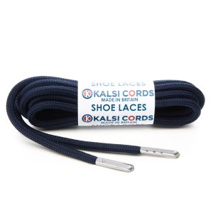 T621 5mm Round Polyester Shoe Laces Dark Navy 1 Silver Metal Tip Kalsi Cords