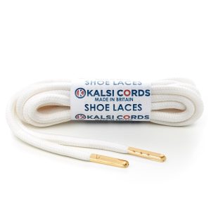 T621 5mm Round Polyester Shoe Laces Ecru off white 1 Gold Metal Tip Kalsi Cords