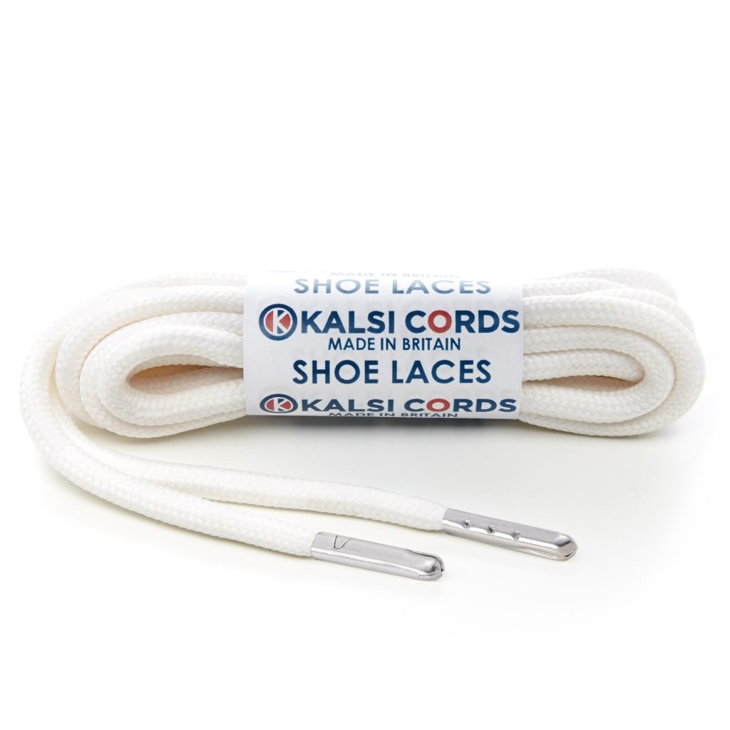T621 5mm Round Polyester Shoe Laces Ecru off white 1 Silver Metal Tip Kalsi Cords