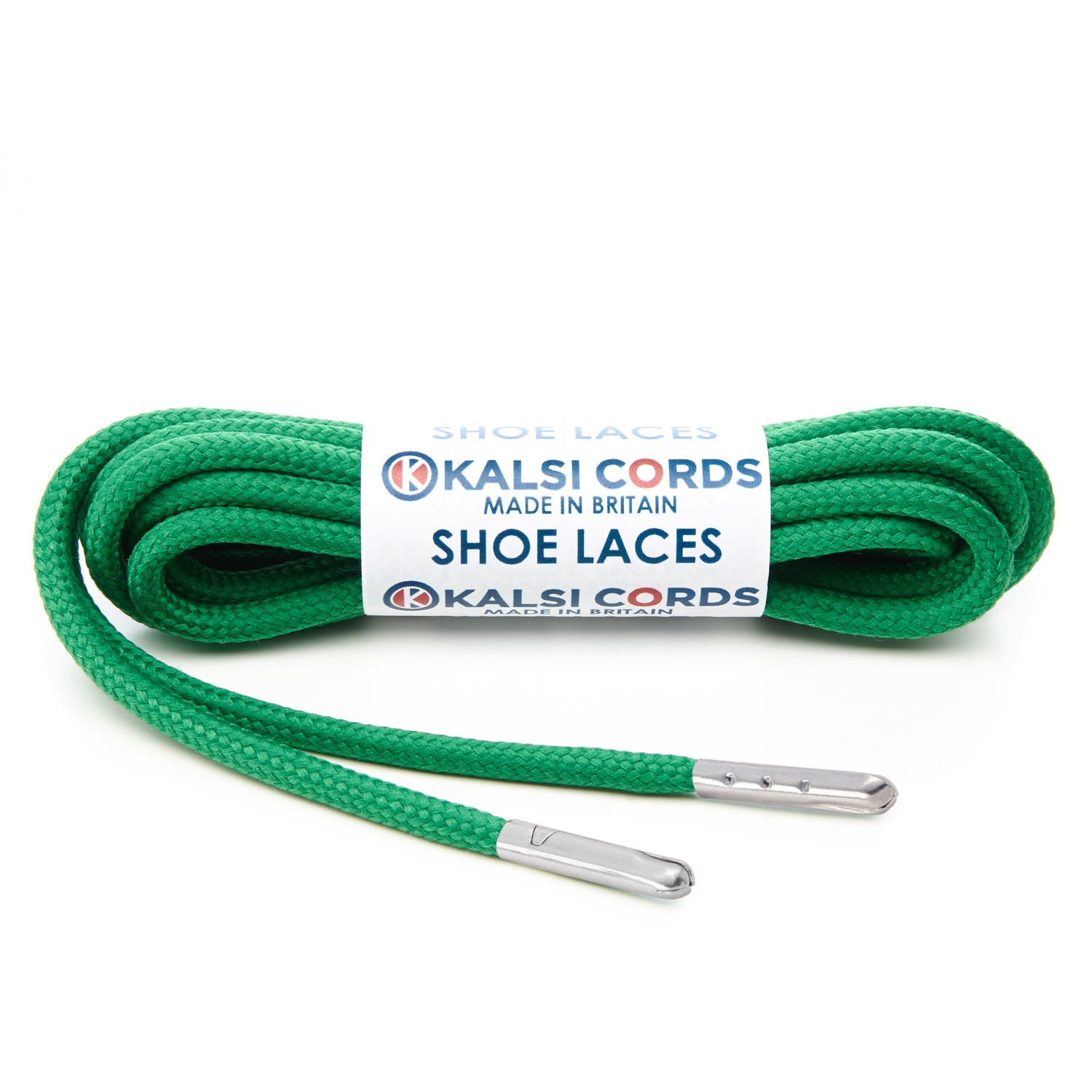 T621 5mm Round Polyester Shoe Laces Emerald Green 1 Silver Metal Tip Kalsi Cords