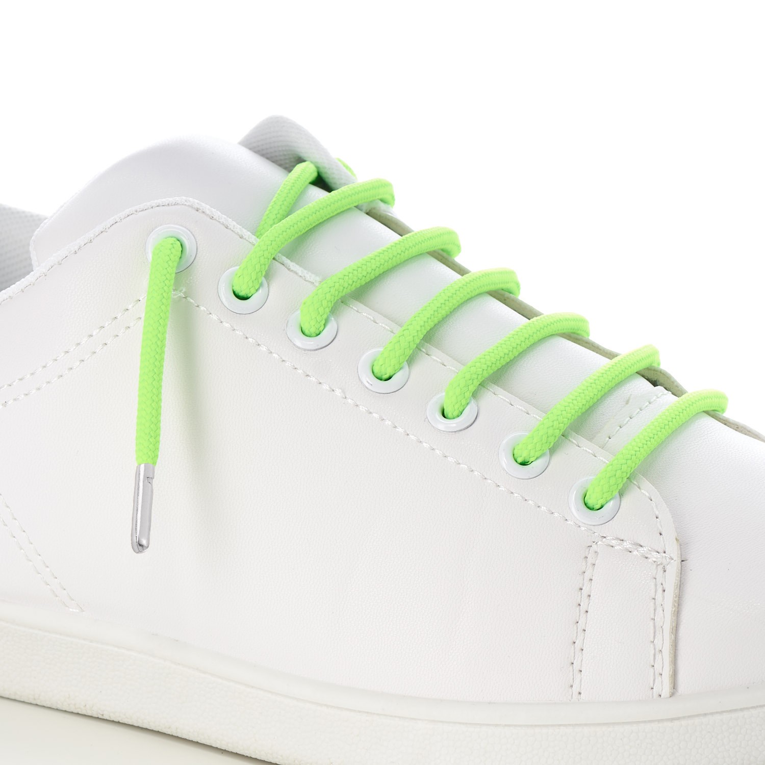 T621 5mm Round Polyester Shoe Laces Fluorescent Lime 4 Silver Metal Tip Kalsi Cords
