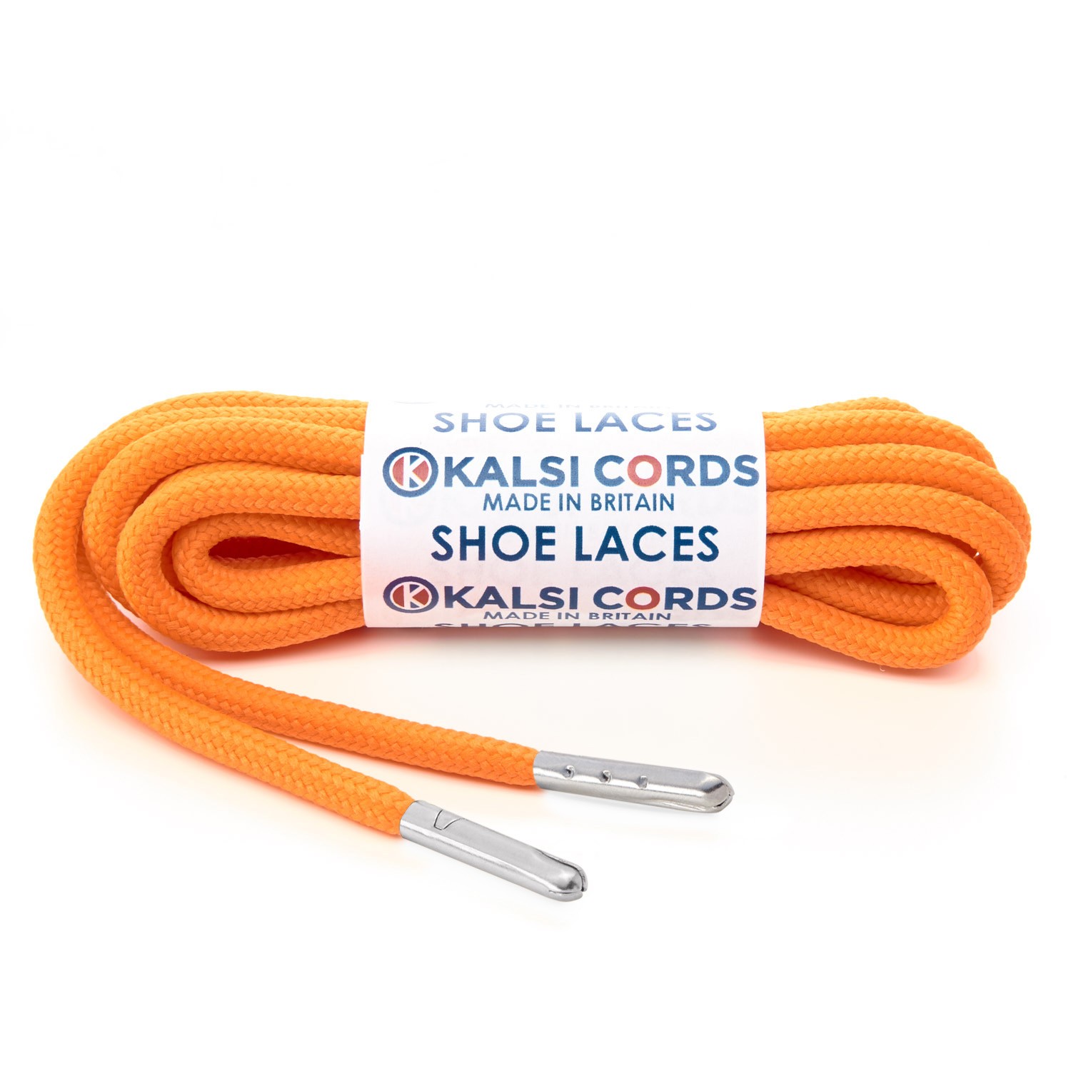 T621 5mm Round Polyester Shoe Laces Fluorescent Orange 1 Silver Metal Tip Kalsi Cords