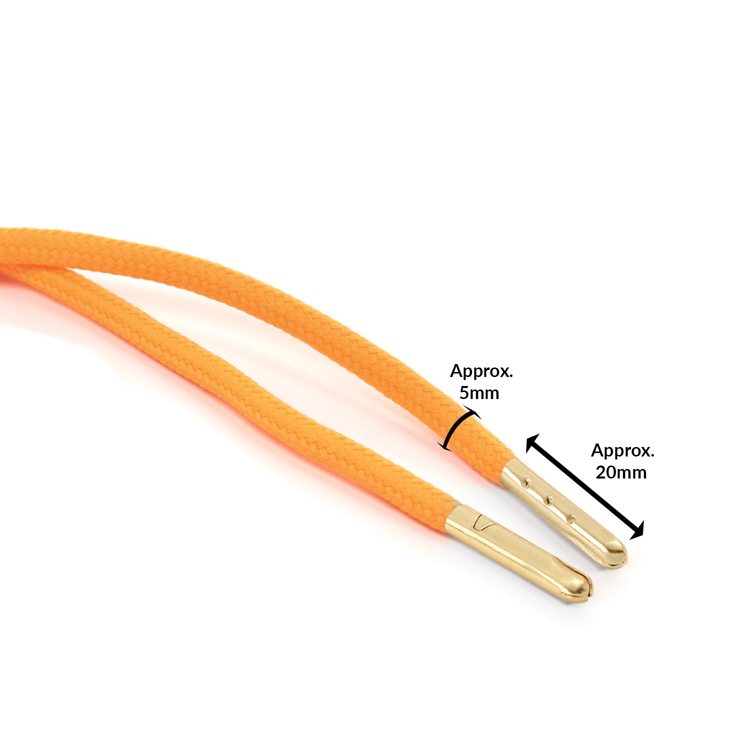 T621 5mm Round Polyester Shoe Laces Fluorescent Orange Edit 3 Gold Metal Tip Kalsi Cords