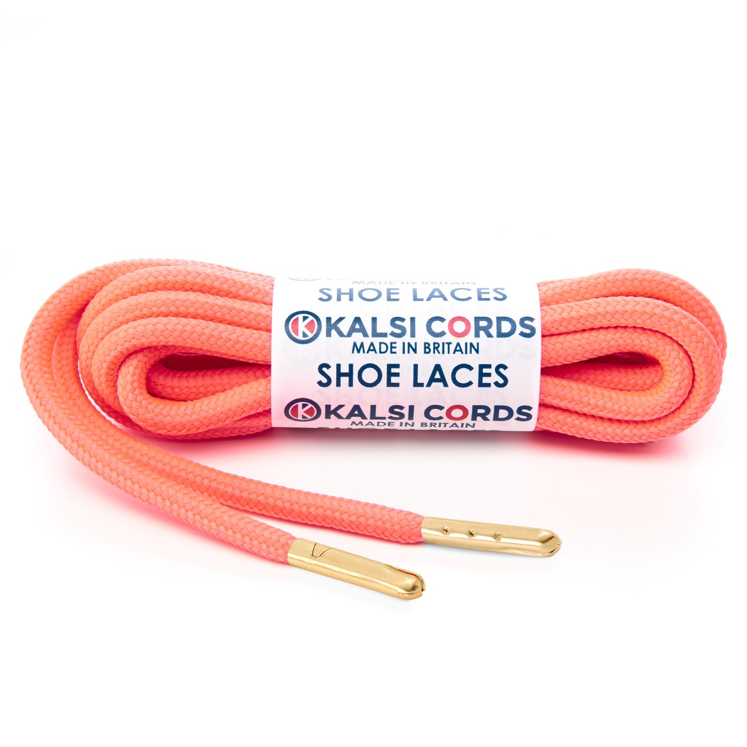 T621 5mm Round Polyester Shoe Laces Fluorescent Pink 1 Gold Metal Tip Kalsi Cords