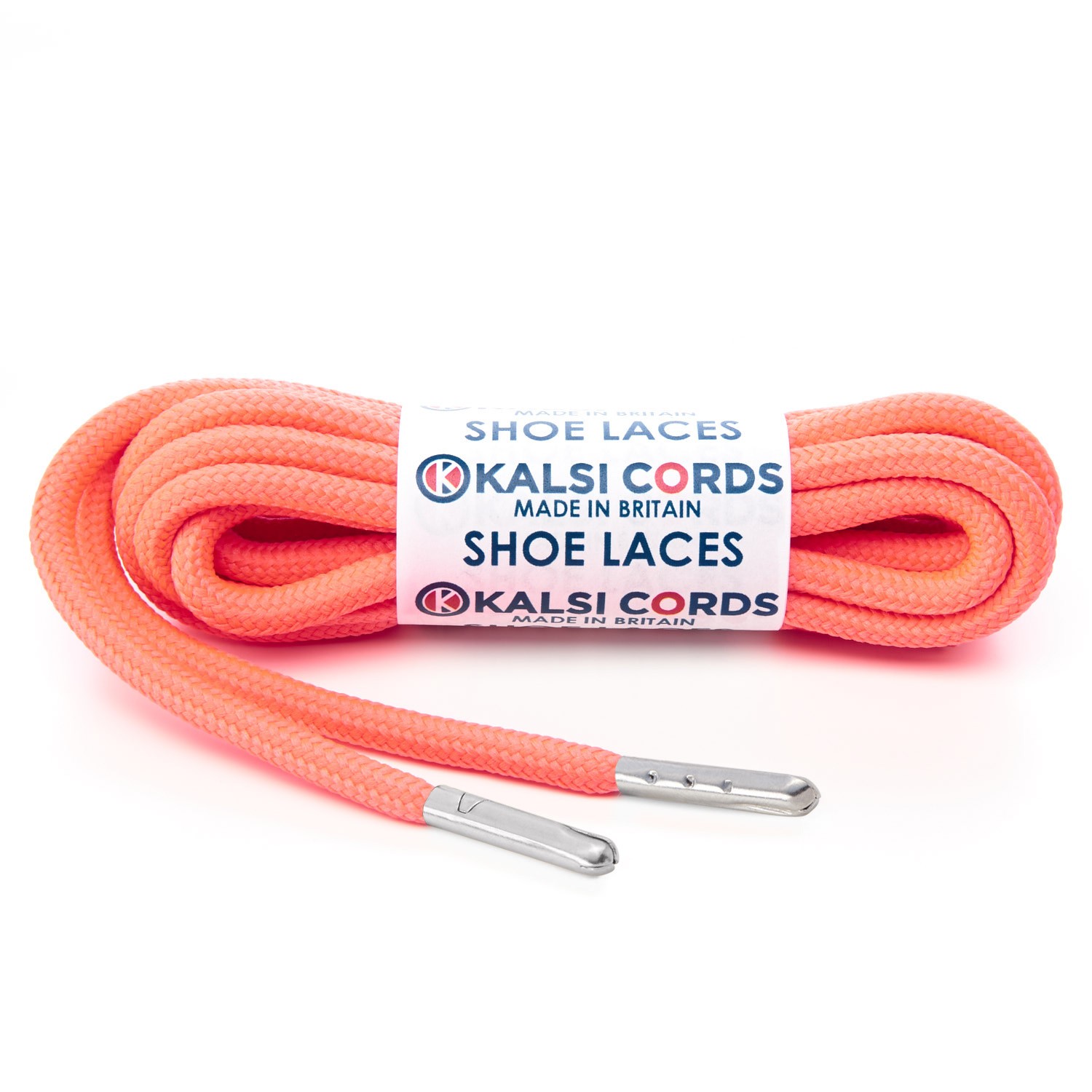 T621 5mm Round Polyester Shoe Laces Fluorescent Pink 1 Silver Metal Tip Kalsi Cords