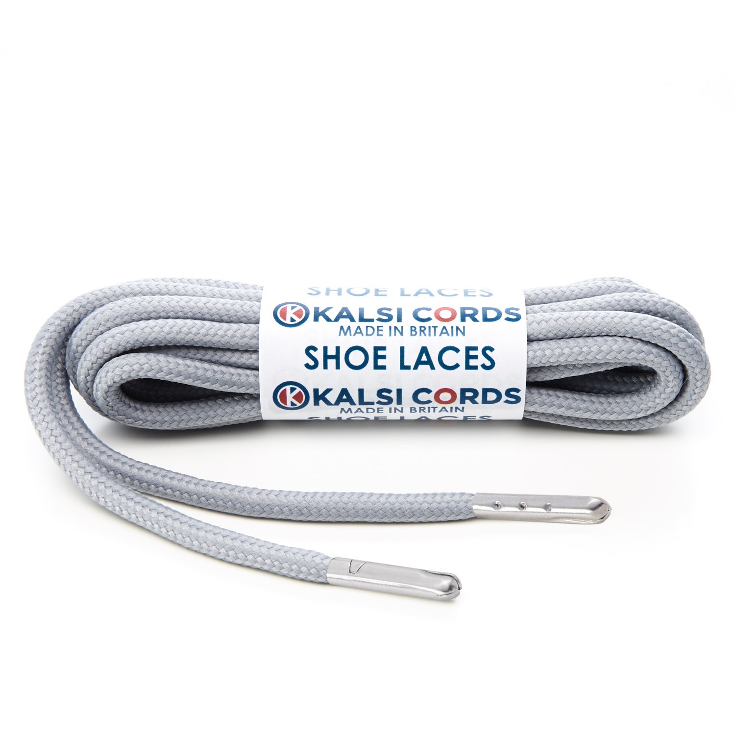 T621 5mm Round Polyester Shoe Laces Frosted Silver 1 Silver Metal Tip Kalsi Cords
