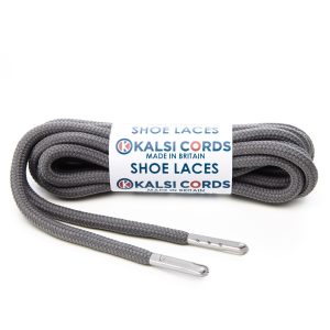T621 5mm Round Polyester Shoe Laces Grey 1 Silver Metal Tip Kalsi Cords