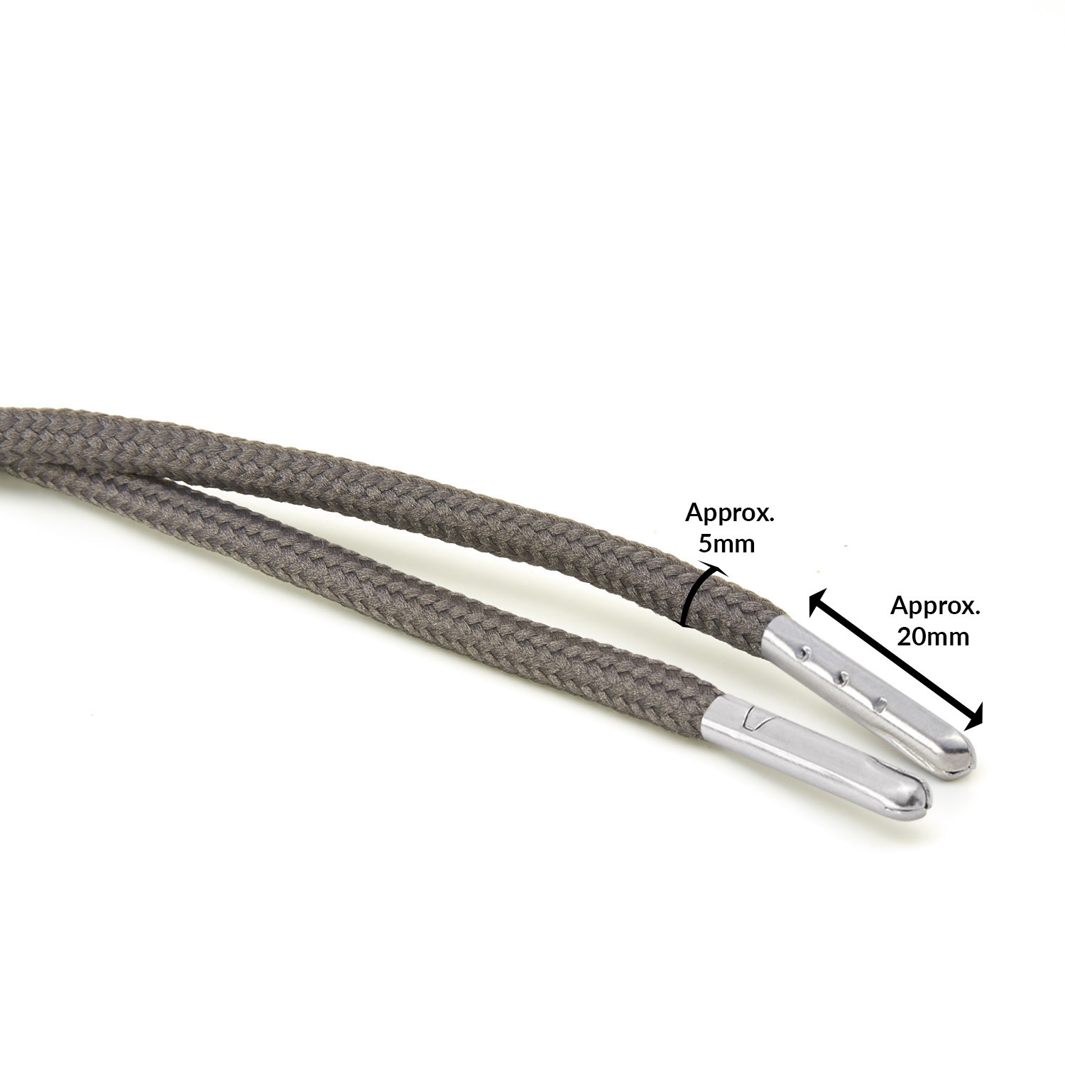 T621 5mm Round Polyester Shoe Laces Grey Edit 3 Silver Metal Tip Kalsi Cords
