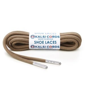 T621 5mm Round Polyester Shoe Laces Light Fawn 1 Silver Metal Tip Kalsi Cords