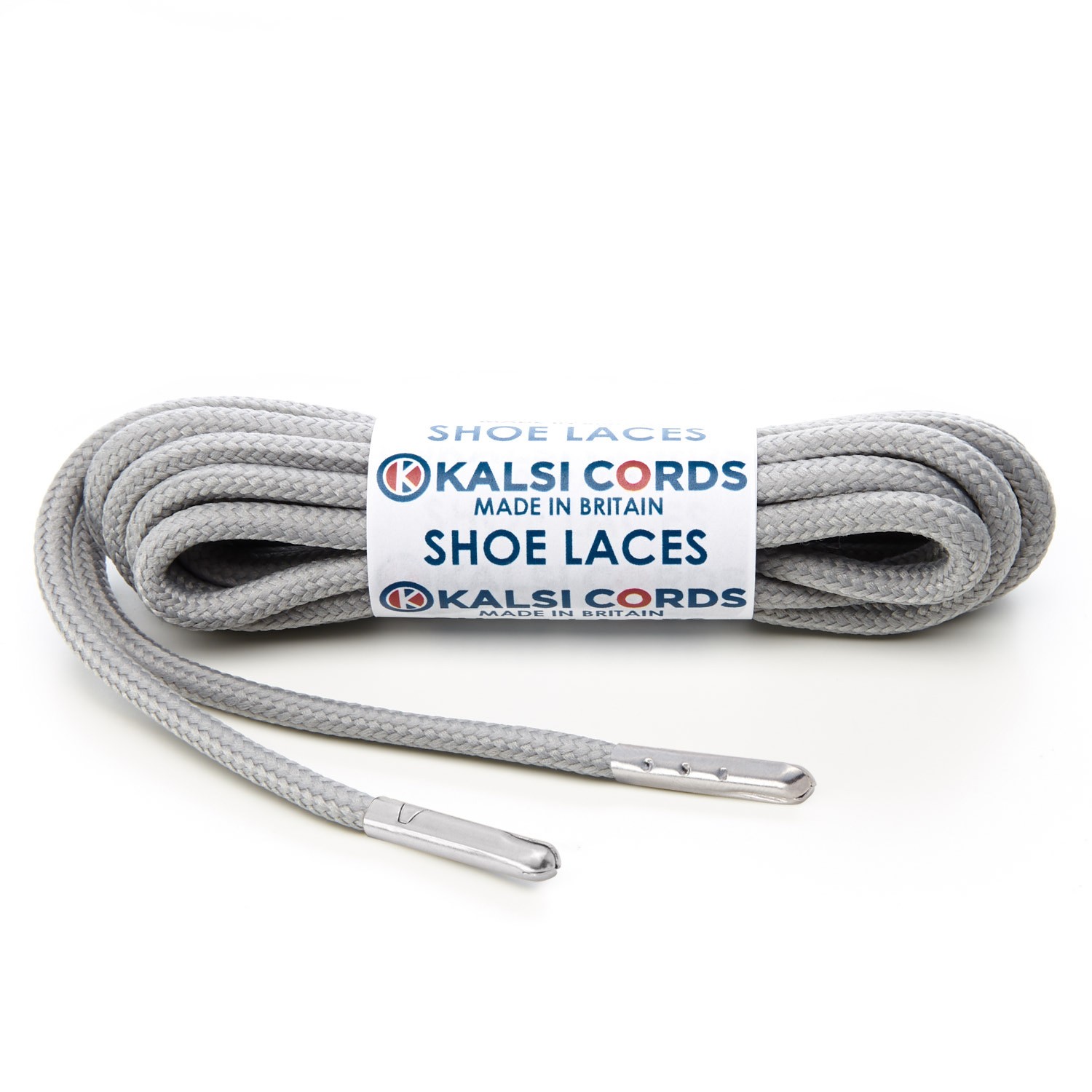 T621 5mm Round Polyester Shoe Laces Light Grey 1 Silver Metal Tip Kalsi Cords