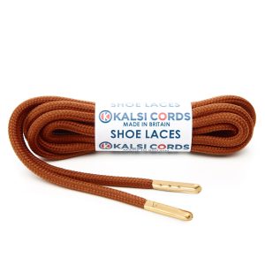 T621 5mm Round Polyester Shoe Laces Nutmeg 1 Gold Metal Tip Kalsi Cords