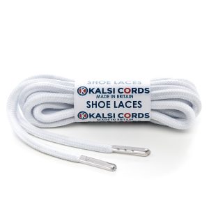 T621 5mm Round Polyester Shoe Laces Optic White 1 Silver Metal Tip Kalsi Cords