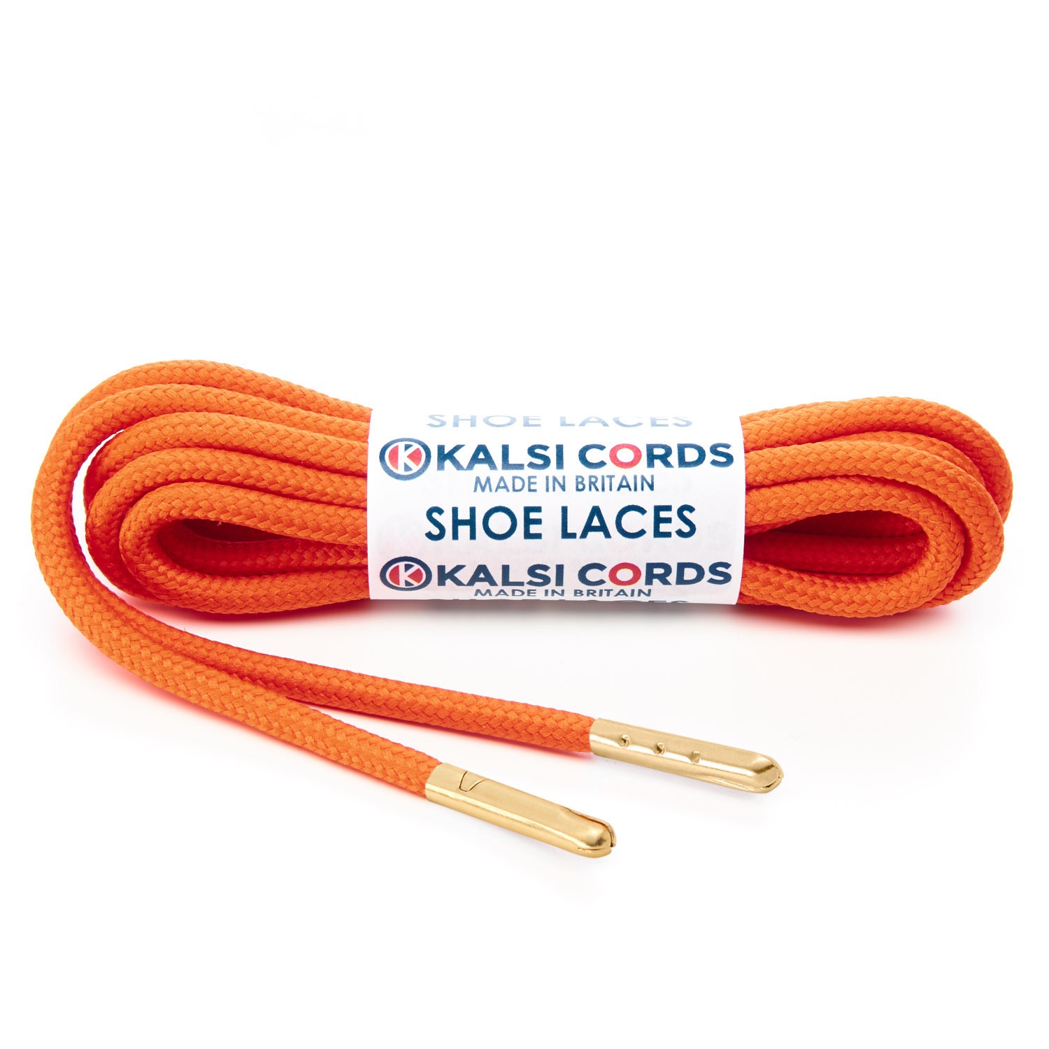 T621 5mm Round Polyester Shoe Laces Orange 1 Gold Metal Tip Kalsi Cords