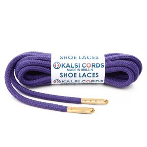 T621 5mm Round Polyester Shoe Laces Purple 1 Gold Metal Tip Kalsi Cords