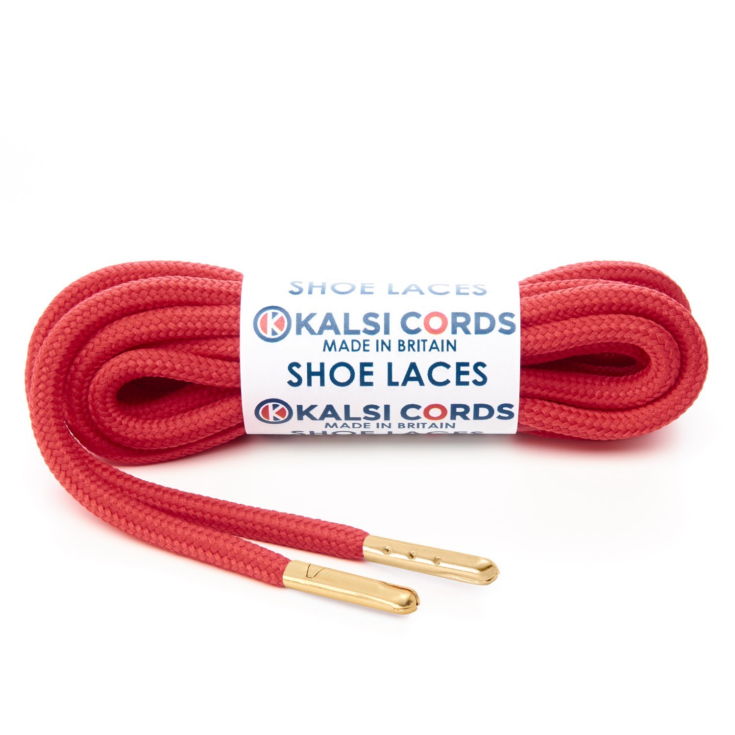 T621 5mm Round Polyester Shoe Laces Rose Madder Red 1 Gold Metal Tip Kalsi Cords