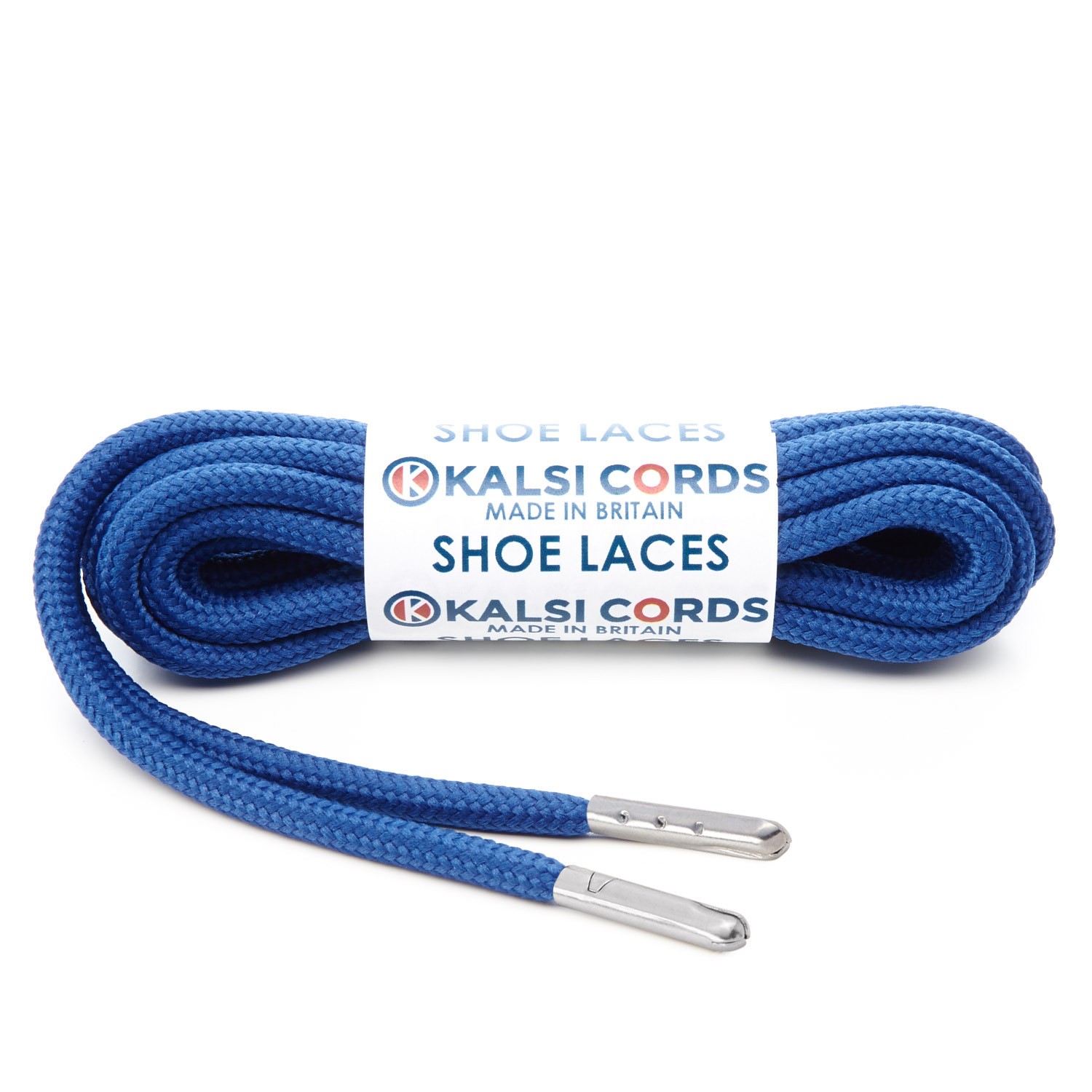 T621 5mm Round Polyester Shoe Laces Royal Blue 1 Silver Metal Tip Kalsi Cords