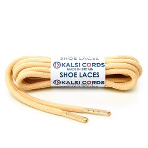 T621 5mm Round Polyester Shoe Laces Sahara Beige 1 Gold Metal Tip Kalsi Cords