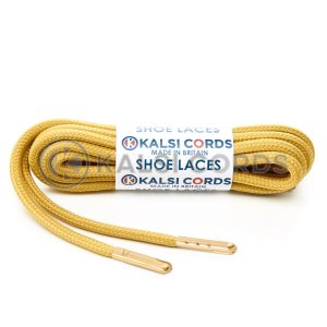 T621 5mm Round Polyester Shoe Laces Sovereign Gold 1 Gold Metal Tip Kalsi Cords