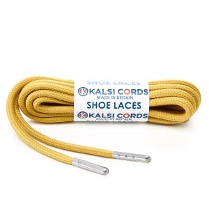 T621 5mm Round Polyester Shoe Laces Sovereign Gold 1 Silver Metal Tip Kalsi Cords