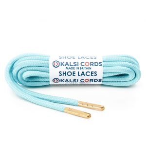 T621 5mm Round Polyester Shoe Laces Turquoise 1 Gold Metal Tip Kalsi Cords