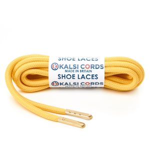 T621 5mm Round Polyester Shoe Laces Yellow 1 Gold Metal Tip Kalsi Cords